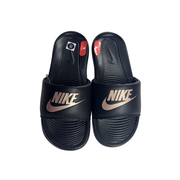 Nike Women's Victori One Slide Sandals Size 6 Black & Gold Enhanced Comfort New - Picture 1 of 7